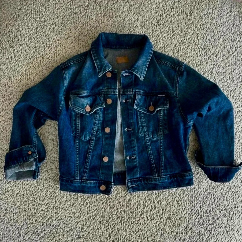 MOTHER DENIM THE BIG SHORTY DENIM JACKET IN LOVE BOMBS WOMEN'S SIZE XS
